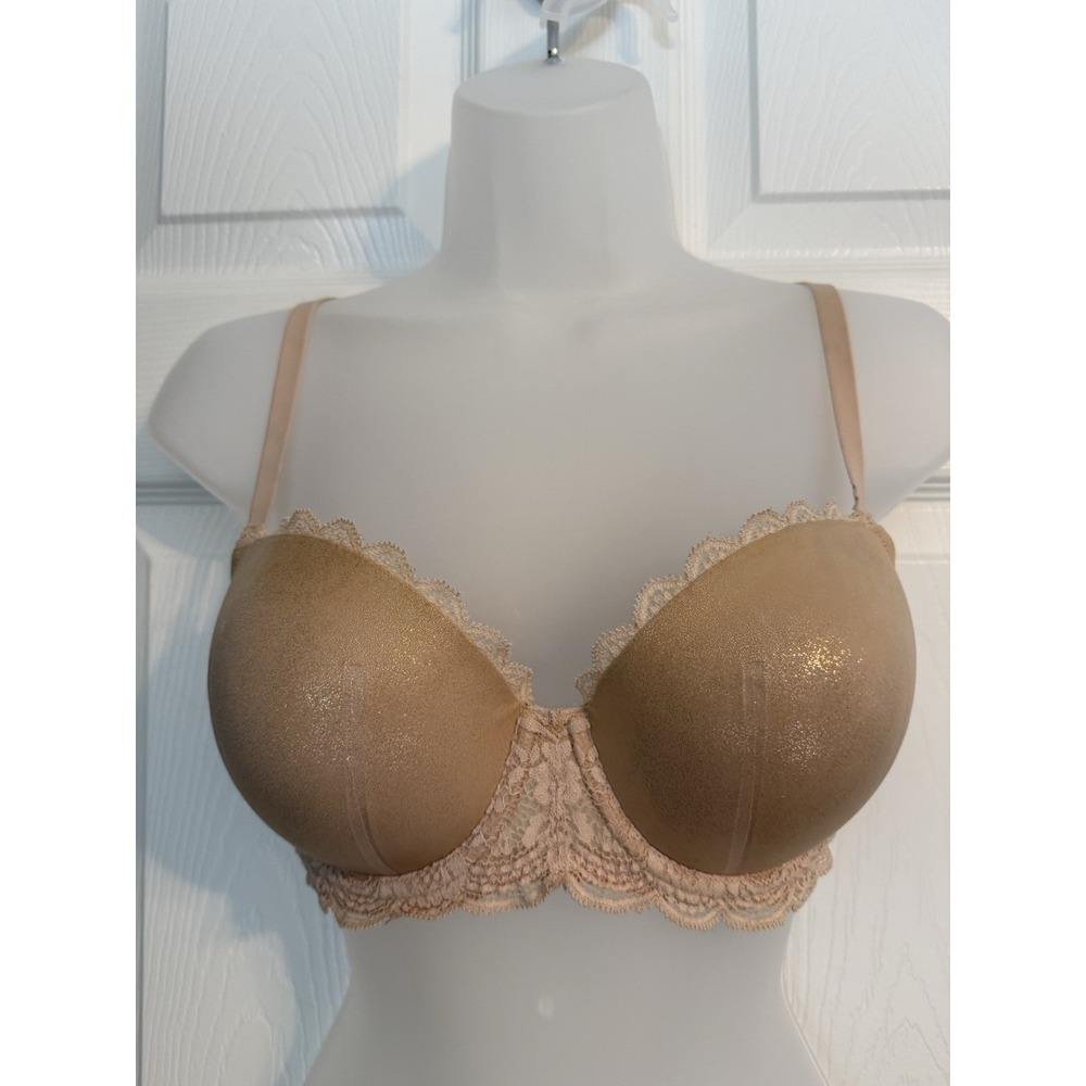 Victorias Secret Dream Angels Metallic Nude Lace Lined Demi Push Up Bra Size 36C